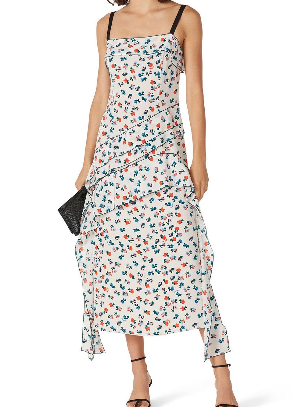 Jason Wu Cream Floral Midi Dress with Black Straps